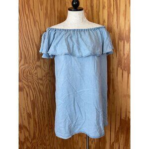 Zara Woman Off The Shoulder Mini Dress Tunic Ruffled Blue Strapless Slit XS